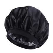 Black Extra Large Double Layer Wide Band Silky Bonnet