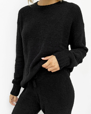 Black Fuzzy Sweater PJ Set
