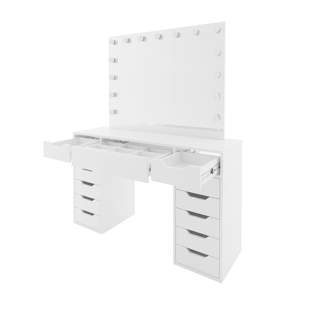 Jenna Hollywood LED Mirror Dressing Table with Divider in White