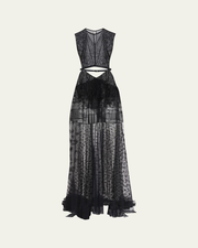 Alma Illusion-Neck Embellished Column Dress