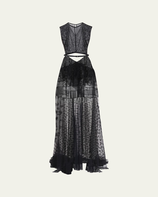 Alma Illusion-Neck Embellished Column Dress