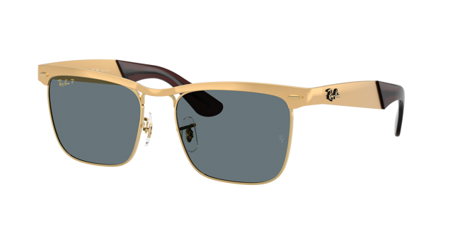 RAY-BAN RB3875 Wayfarer Deluxe Sandblasted Legend Gold - Unisex Sunglasses, Dark Blue Polar Lens