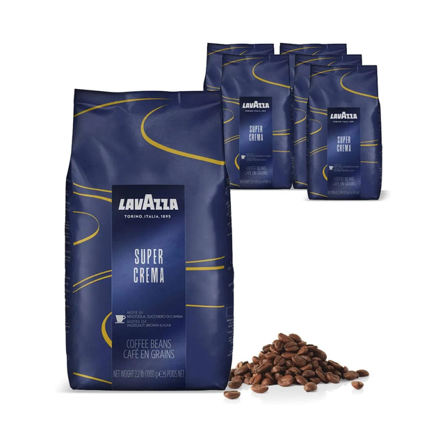 Lavazza Super Crema Espresso Coffee Beans Bulk Value Pack (6x 1kg / 2.2lb)