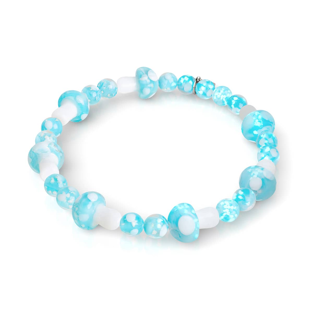 Sky Blue | .925 Sterling Silver | Deluxe Firefly Glass Mushroom Bracelet