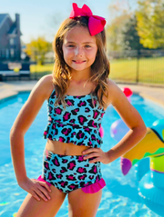 Blue Razz Leopard Ruffle Tankini Swimsuit