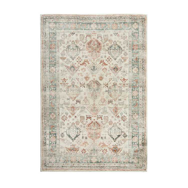 Beige Rosette Area Rug, 5x7