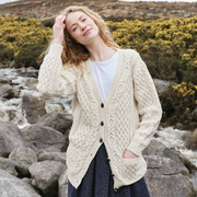 Women's Classic Aran Boyfriend Button-Front Cardigan