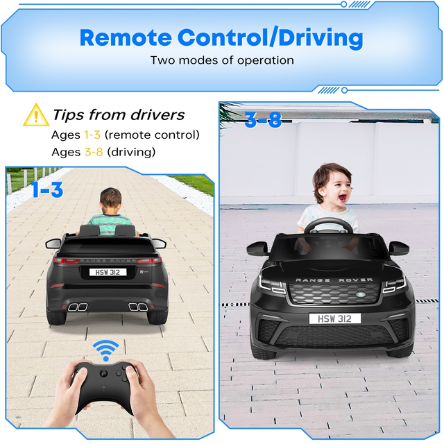 Ride On Car Licensed Land Rover w/Parent Remote Control Black