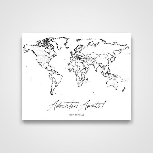 Push Pin Mini World Map - Fine Line Series