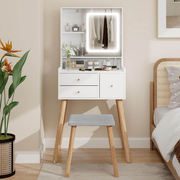 Small Makeup Vanity Set with Square Mirror and Shelf IF086