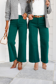 Risen High Rise Green Cropped Wide Leg Jeans