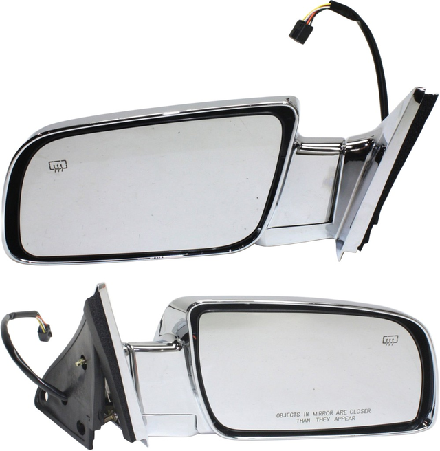 Kool Vue 1994 GMC Yukon - Driver and Passenger Side Mirrors, Power, Heated, Manual Folding, Chrome, Standard Type, with Chrome Base and Housing SET-CV130CR