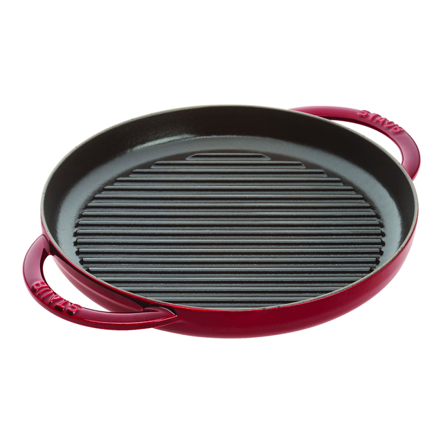 Staub Cast Iron 10-inch, Round Double Handle Pure Grill, grenadine
