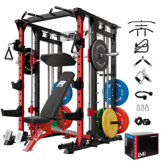 RitFit BUFFALO Smith Machine Home Gym Package with Lat Pull Down and Cable Crossover