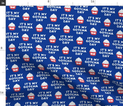 Fabric in It's my gotcha day - dog bone cupcake - blue & red - LAD19