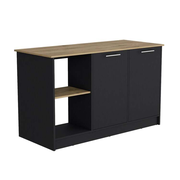 TUHOME Juniper Kitchen Island with Large Top Surface, Double Door Cabinet, and Open Shelves