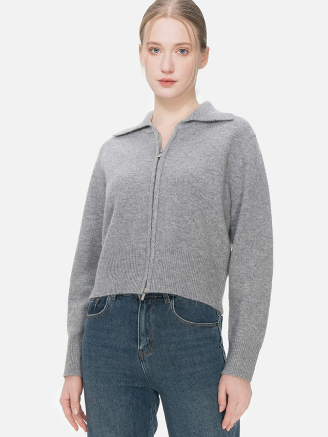 Lapel Double Zip Up Sweater Cardigan