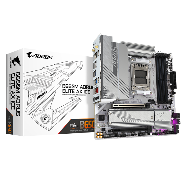 Gigabyte B650M AORUS ELITE AX ICE mATX Motherboard for AMD AM5 CPUs