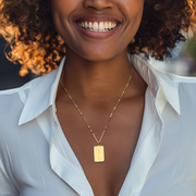 Italian 24kt Yellow Gold Fleur-De-Lis Five-Gram Ingot Pendant Necklace with 14kt Gold Frame. 18"