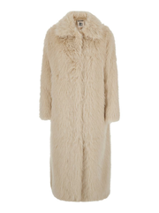 Beige Shearling Coat With Notched Revers And Concealed Front Closure In Ecofur Woman