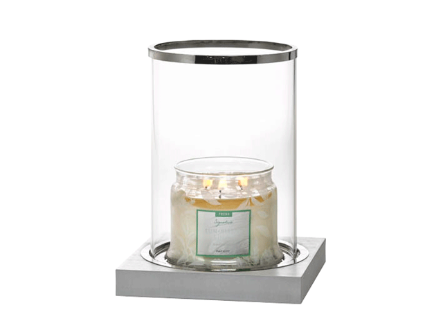 Silver-Rimmed Glass Silver Hurricane Candles Holder