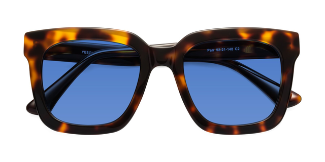 Tortoise Oversized Acetate Square Tinted Sunglasses with Blue Sunwear Lenses - Parr