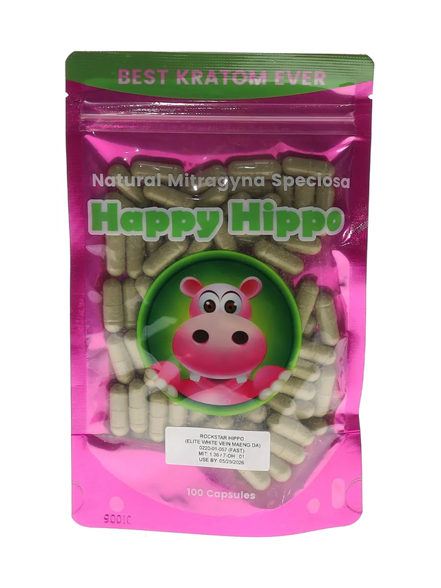 Happy Hippo Rockstar Elite White Vein Maeng Da Capsules 100ct