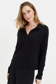 Black Wool-Cashmere Collared Sweater