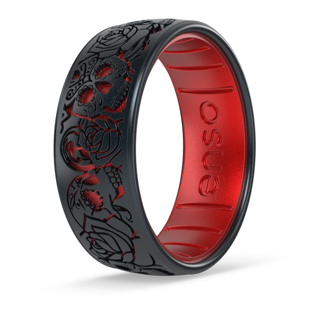 Etched Silicone Ring - Skull Tango - Black Pearl/Ruby