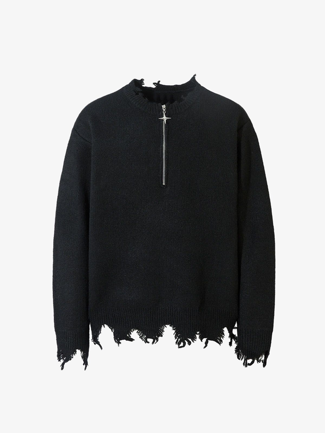 Distressed Quarter Zip Sweater