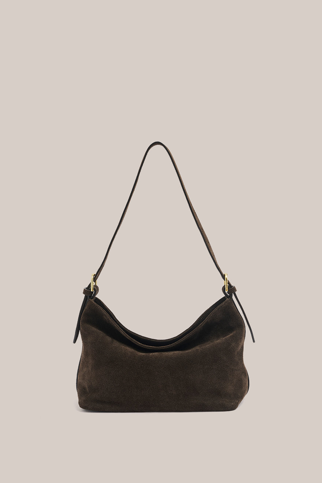 Pre Order: Eden Dark Chocolate Suede Shoulder Bag