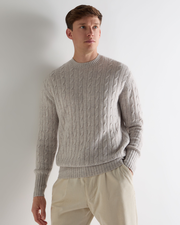 Men's Thames Cable Round Neck Cashmere Jumper Nougat Brown Marl