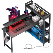 L-Shaped LED Gaming Desk with Monitor Stand
