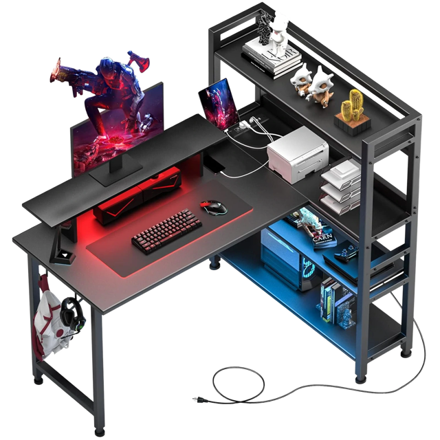 L-Shaped LED Gaming Desk with Monitor Stand
