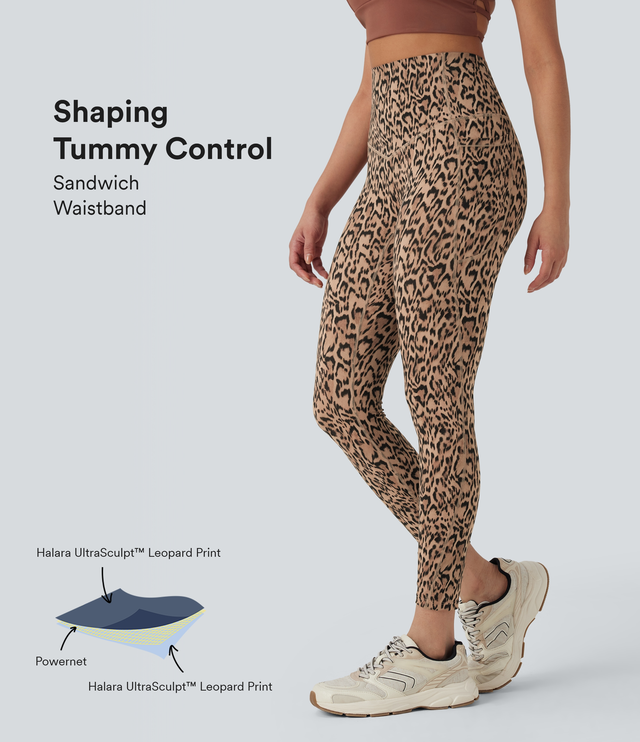 Halara UltraSculpt™ Leopard Print SoCinched High Waisted Tummy Control Yoga Leggings with Pockets