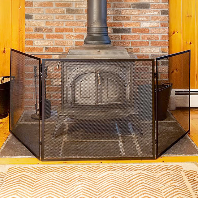 Achla Three Panel Large Fireplace Screen Black