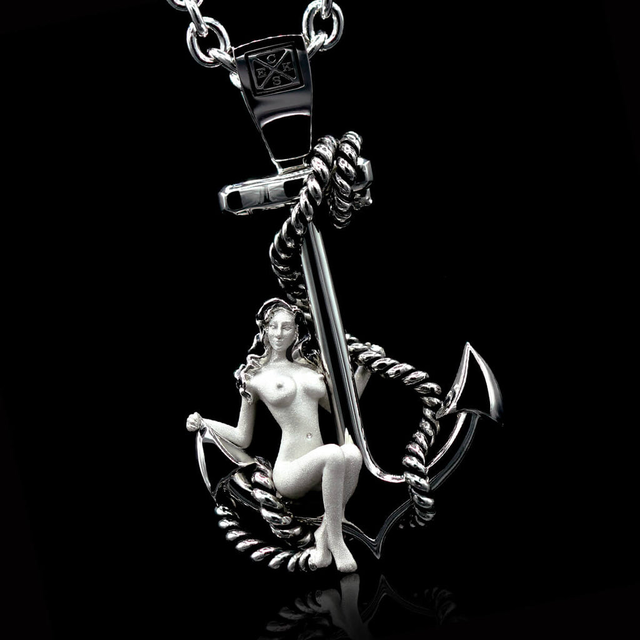 NYMPH Vintage Pinup Girl Anchor Mens Pendant Necklace by Ecks