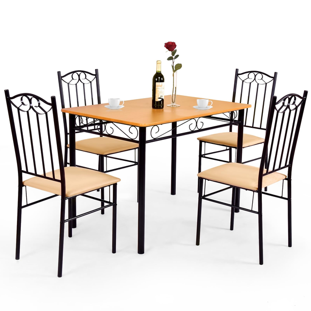 Tangkula 5 Piece Dining Table Set, Vintage Wood Top Padded Seat Dining Table and Chairs Set