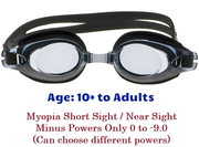 [10+ yrs to Adult] Prescription Swim Goggles (Short Sighted Negative -ve Powers) - Black