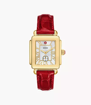Deco Sport Mid Gold-Plated Ruby Red Leather Watch