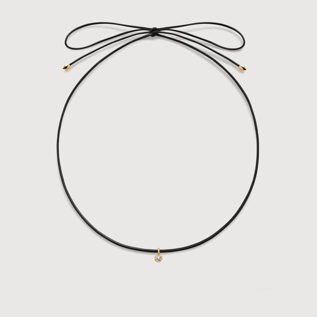 Solitaire Diamond Black Cord Necklace