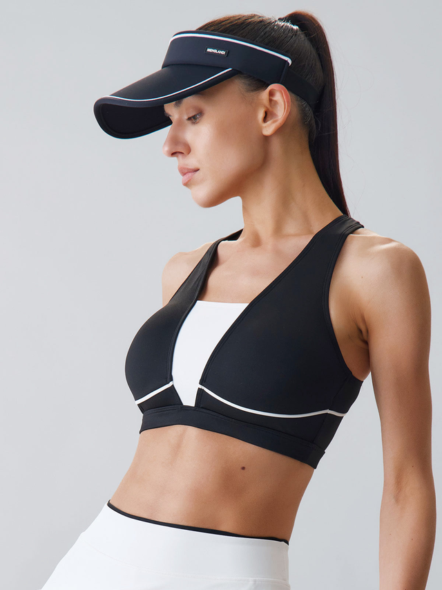 Black Contrast Line X Cross Sports Bra - Medium Support