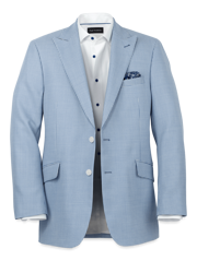 Wool Houndstooth Single Breasted Peak Lapel Sport Coat - Ocean Blue