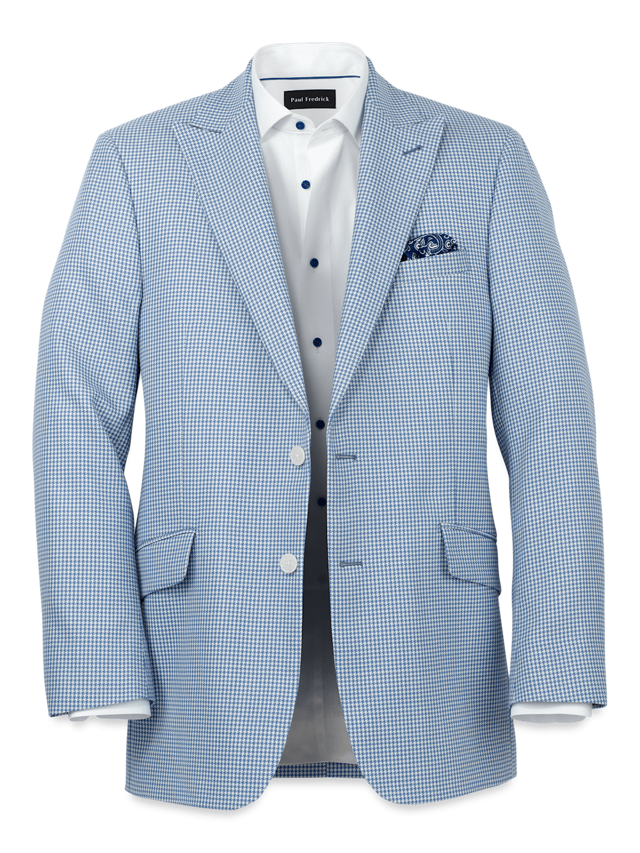 Wool Houndstooth Single Breasted Peak Lapel Sport Coat - Ocean Blue