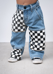 Checkered Patch Baggy Jeans