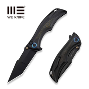 WEKNIFE Tighe Down Flipper & Thumb Stud & Button Lock Knife Black Titanium Integral Handle With Black & Yellow Carbon Fiber Inlay (4" Black Stonewashed Bohler M390 Blade, Tanto) WE24054B-1