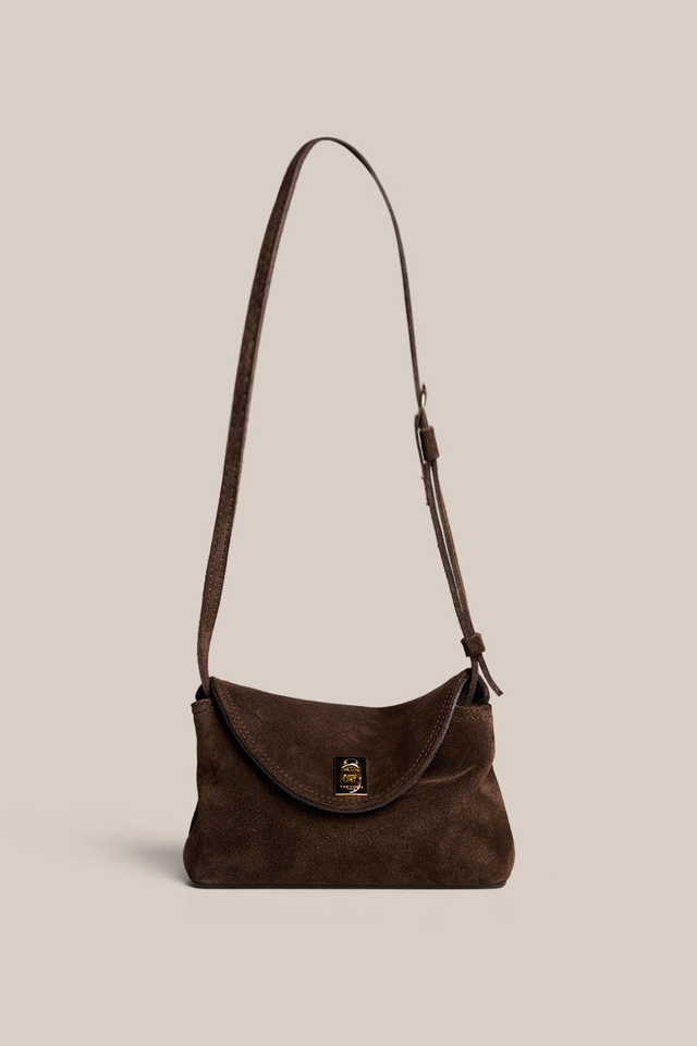 Sloane Mini Dark Chocolate Suede Crossbody Clutch