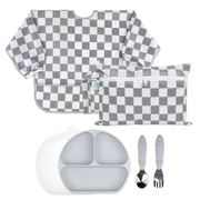 On-The-Go Mealtime 6-Piece Set: Charcoal Check + Grey