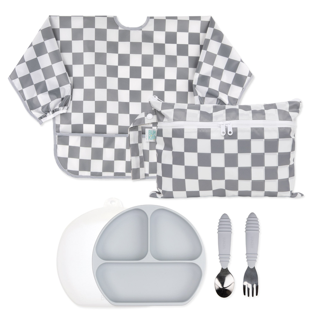 On-The-Go Mealtime 6-Piece Set: Charcoal Check + Grey