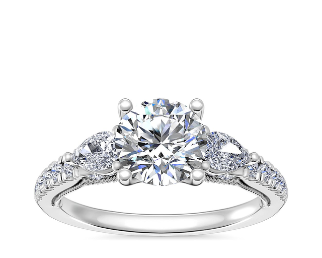 Lace Bridge Three Stone and Pave Diamond Engagement Ring in 14k White Gold (1/2 ct. t.w)